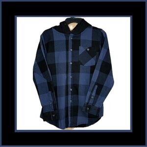 UniVibe Boy’s Long Sleeve Plaid Flannel Hoodie Shirt – Size Medium